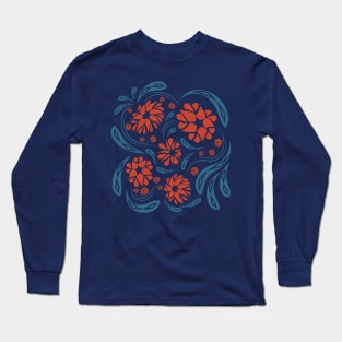 Folk flowers floral art print Flowers abstract art Long Sleeve T-Shirt